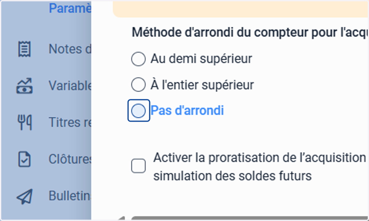 Définir la méthode d'arrondi souhaitée