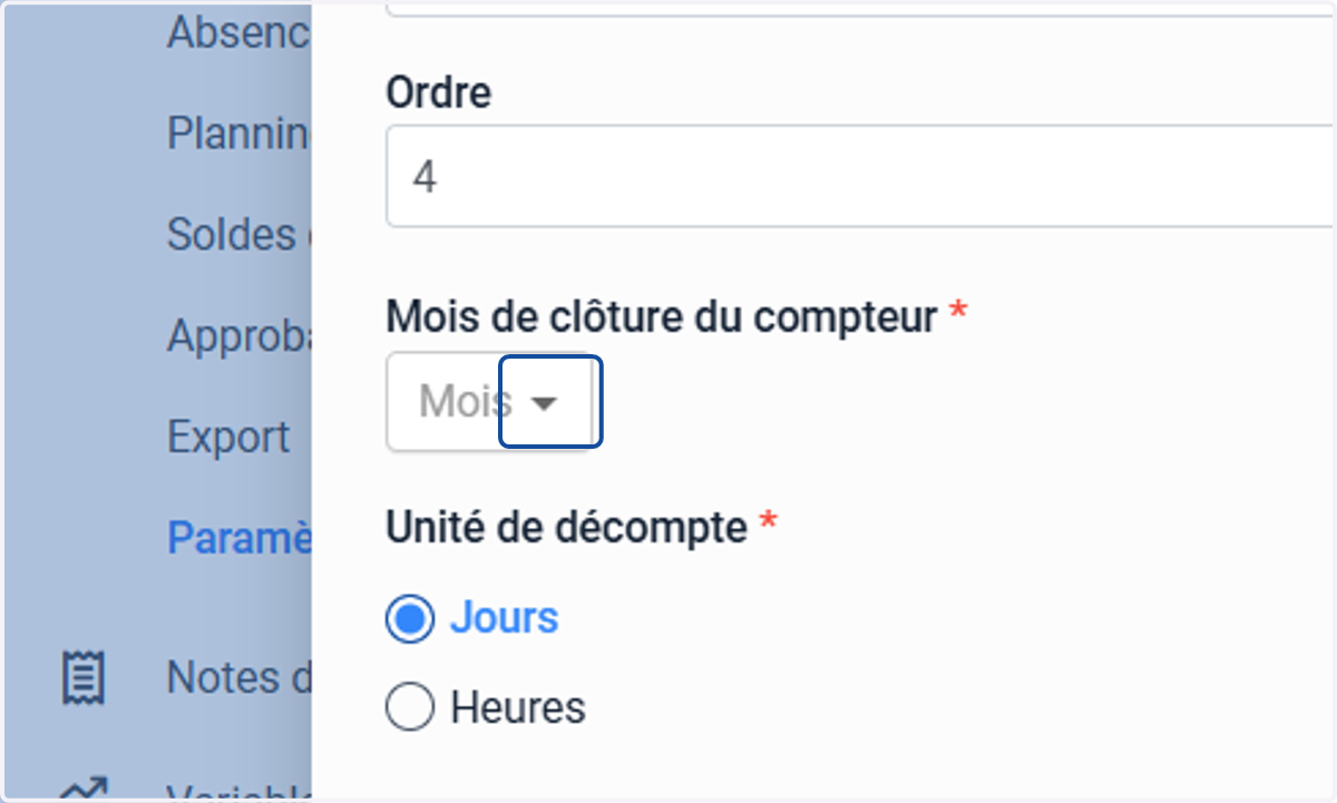 Choisir le mois de clôture du compteur en fonction des paramètres de Silae