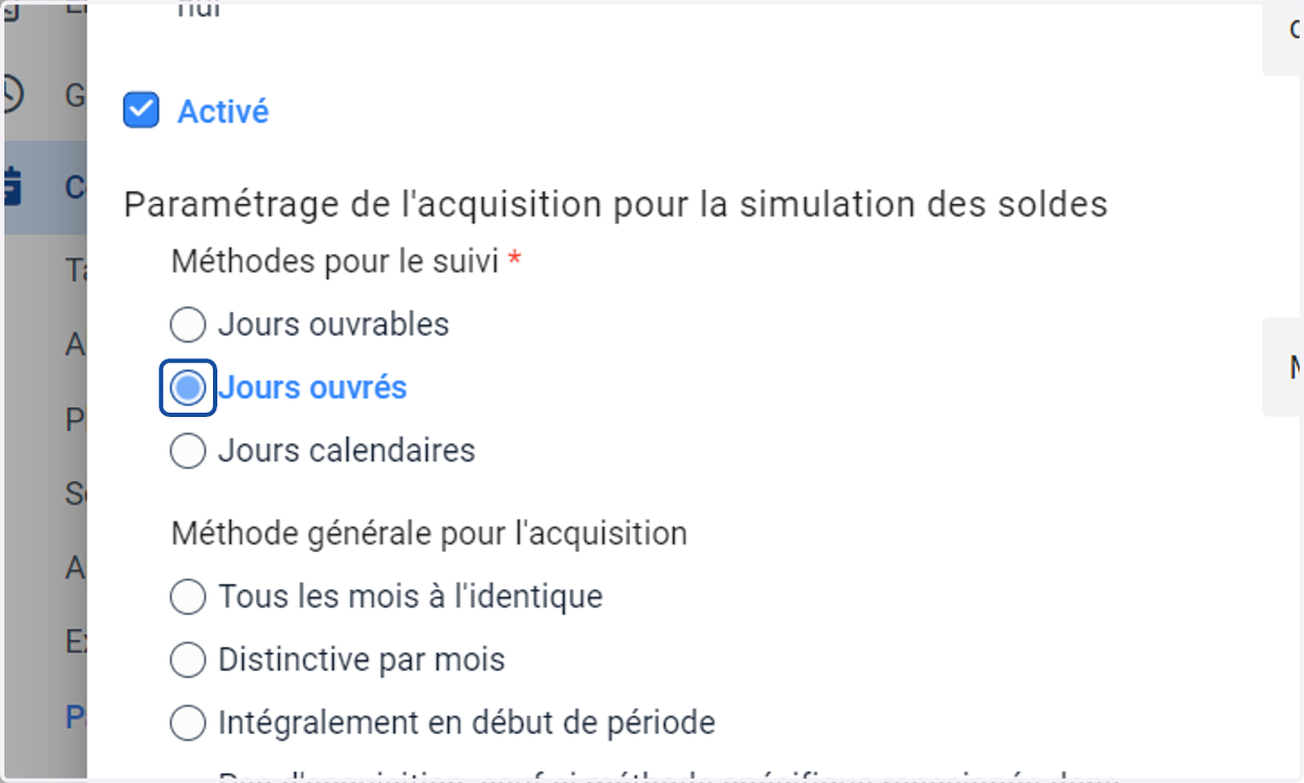 Choisir le "Paramétrage de l'acquisition pour la simulation des soldes"