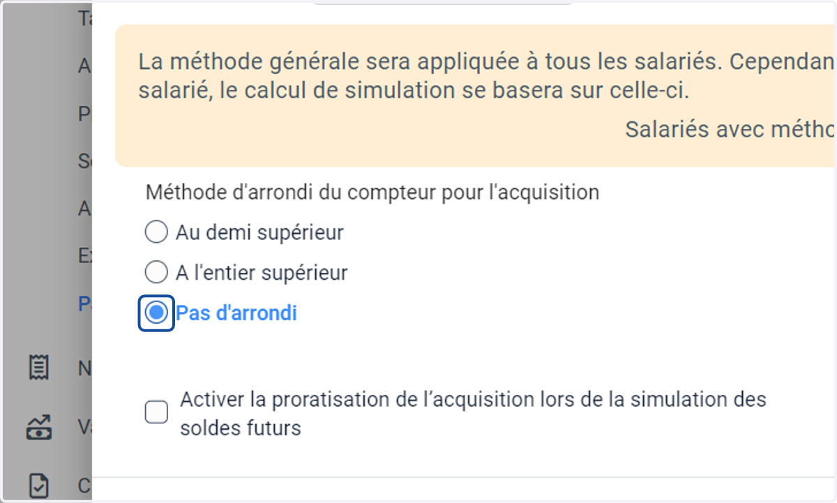Sélectionner la "Méthode d'arrondi du compteur pour l'acquisition"