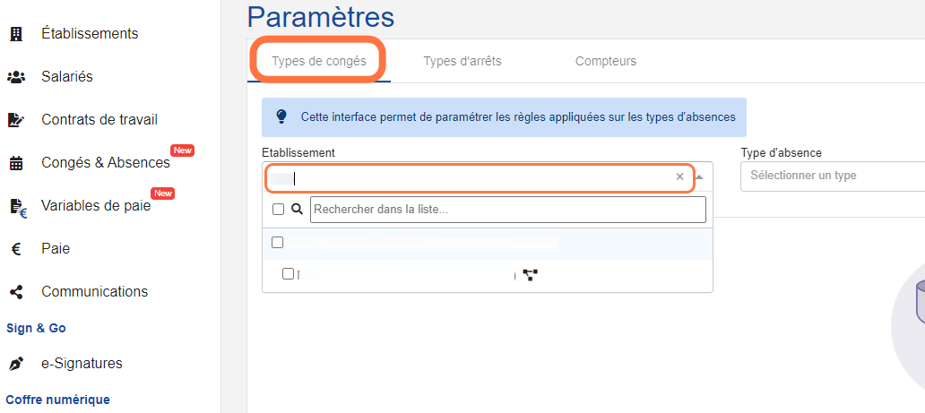 Choisir le ou les établissements concernés