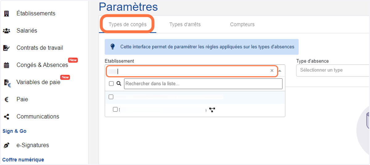 Choisir le ou les établissements concernés