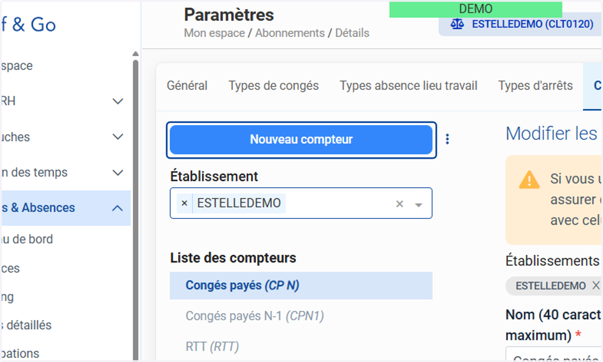 Cliquer sur "Nouveau Compteur"