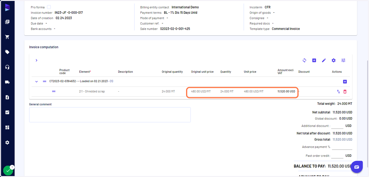 The price is refreshed here, click on save as draft and download the invoice