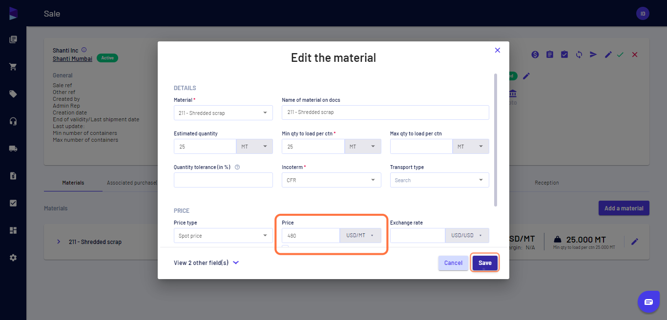 Edit the price and click "Save"