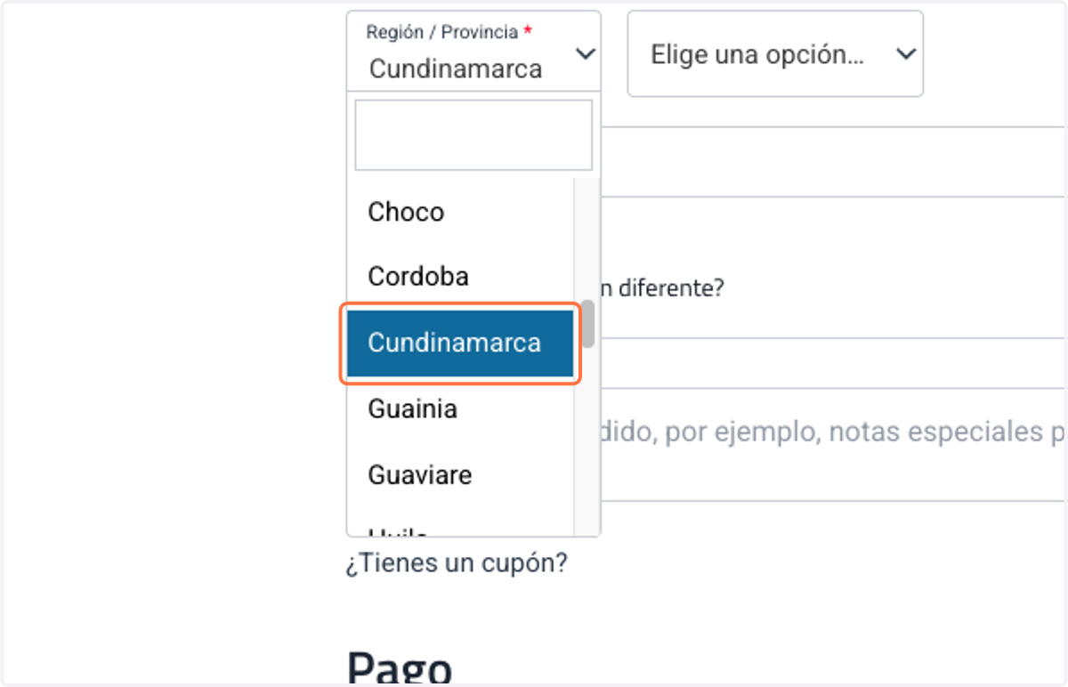 Selecciona la Región/Provincia del envio
