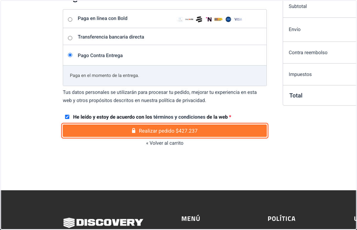 Haz Clic en: Realizar pedido