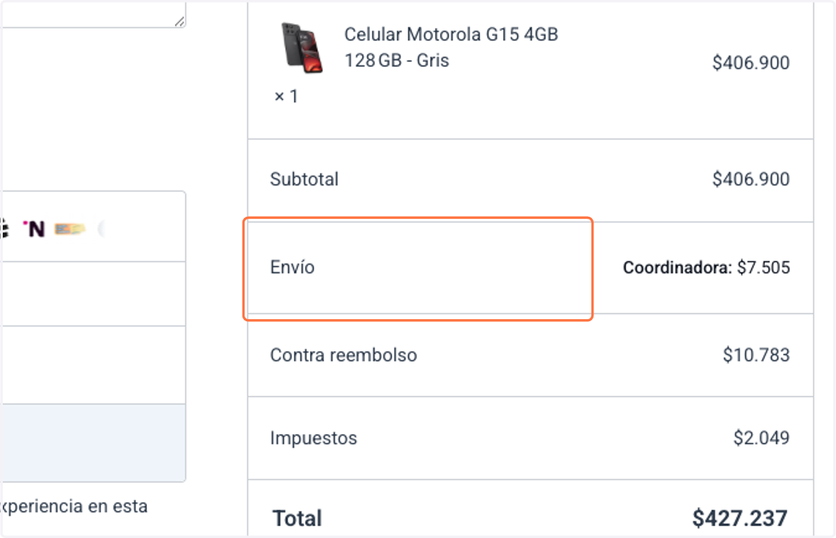 Podras visualizar el valor del envio calculado por la transportadora.
