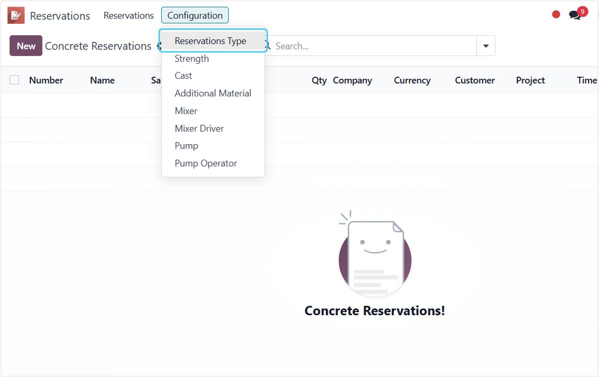 Click on Reservations Type