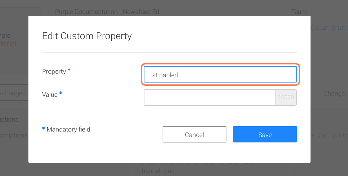 Next to 'Property' insert 'ttsEnabled' Next to 'Property' insert 'ttsEnabled'