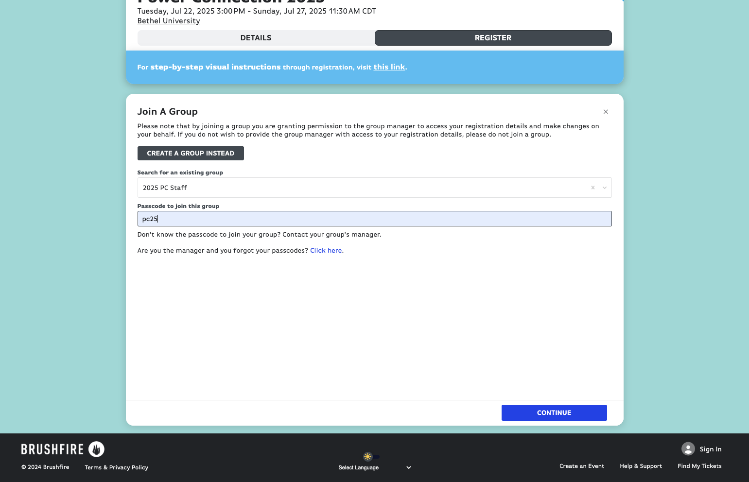 Click on CONTINUE