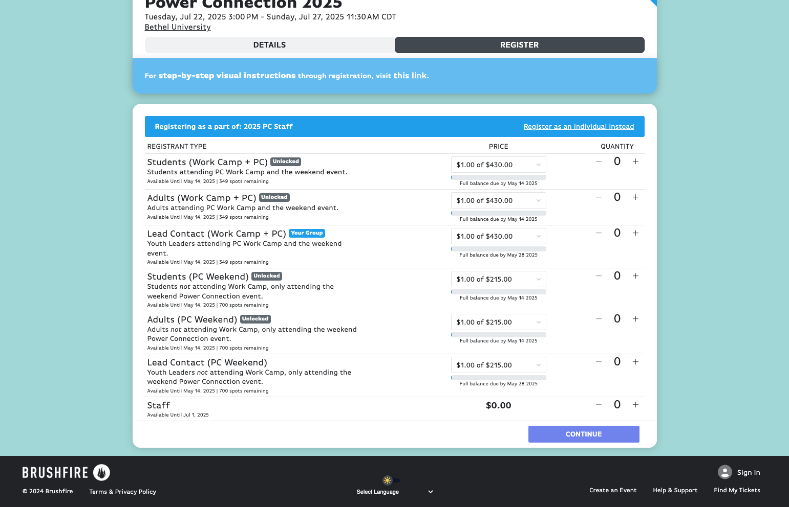 Choose to register for PCWC or PC.
