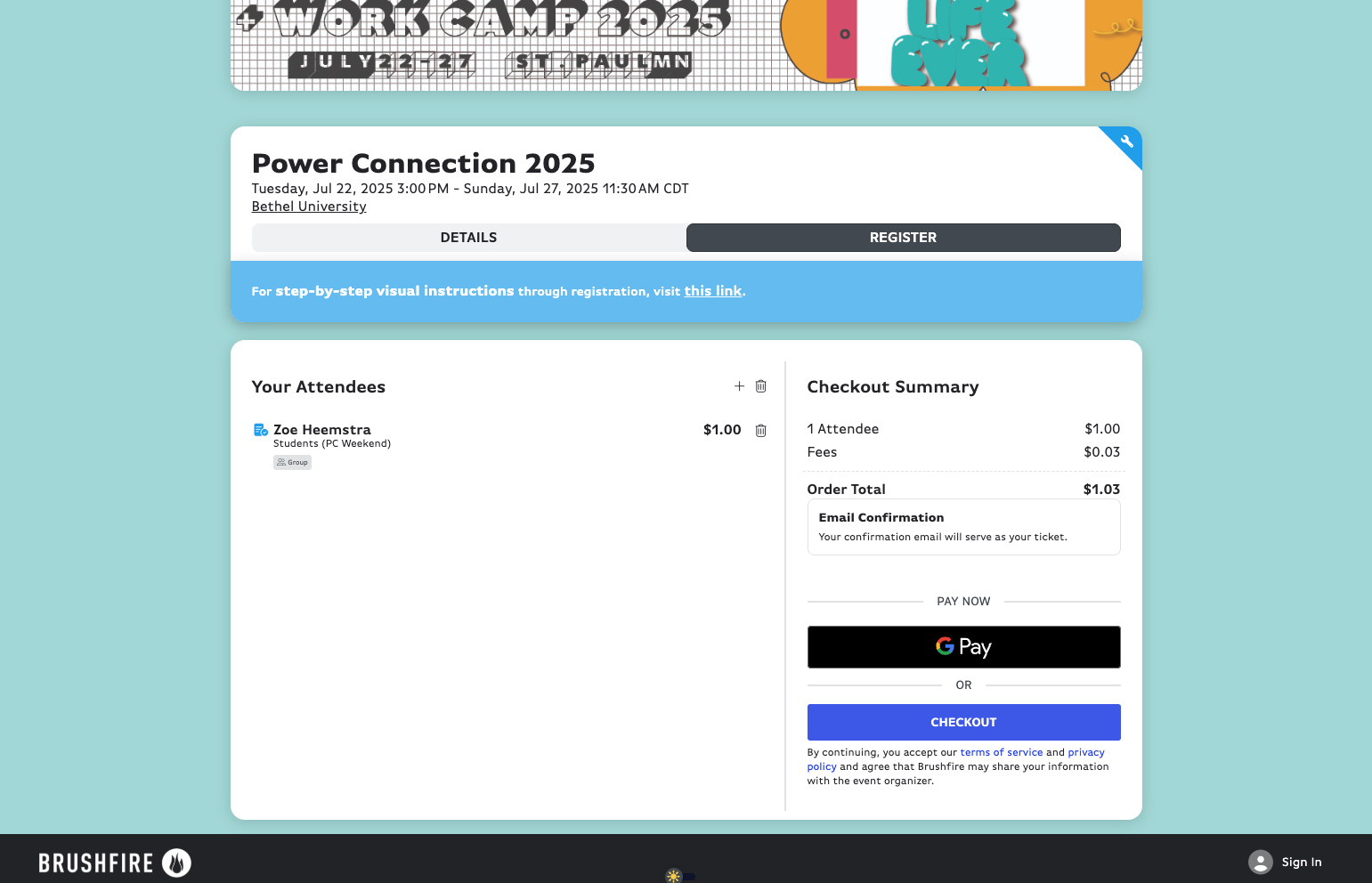 Verify registrants & click on CHECKOUT