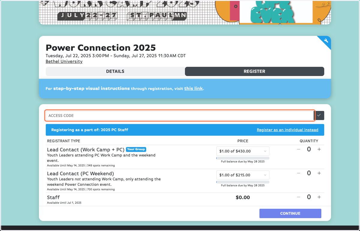 PARTNER GROUPS: Type in the Access Code your youth leader told you.