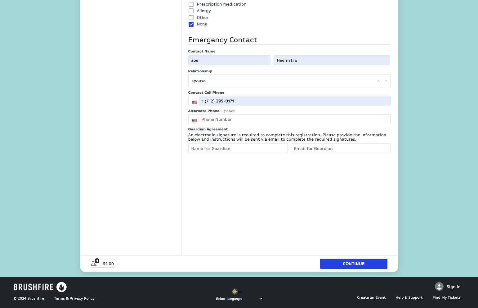 Fill in a Guardian's information so they can sign the Agreement form.