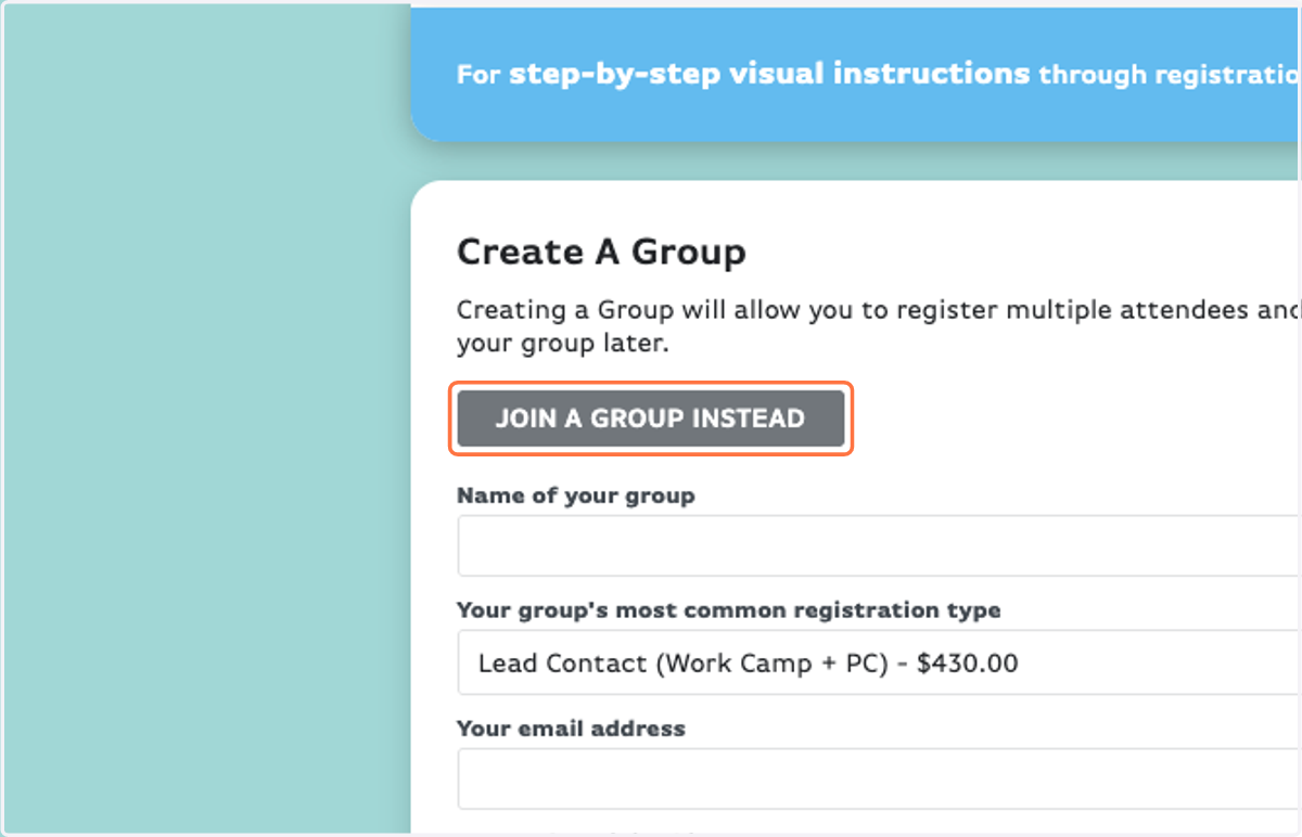 Click on JOIN A GROUP INSTEAD