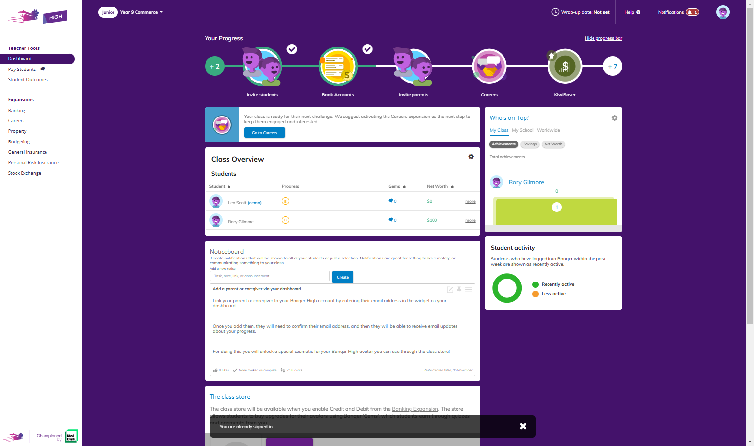 Navigate to your Dashboard view.