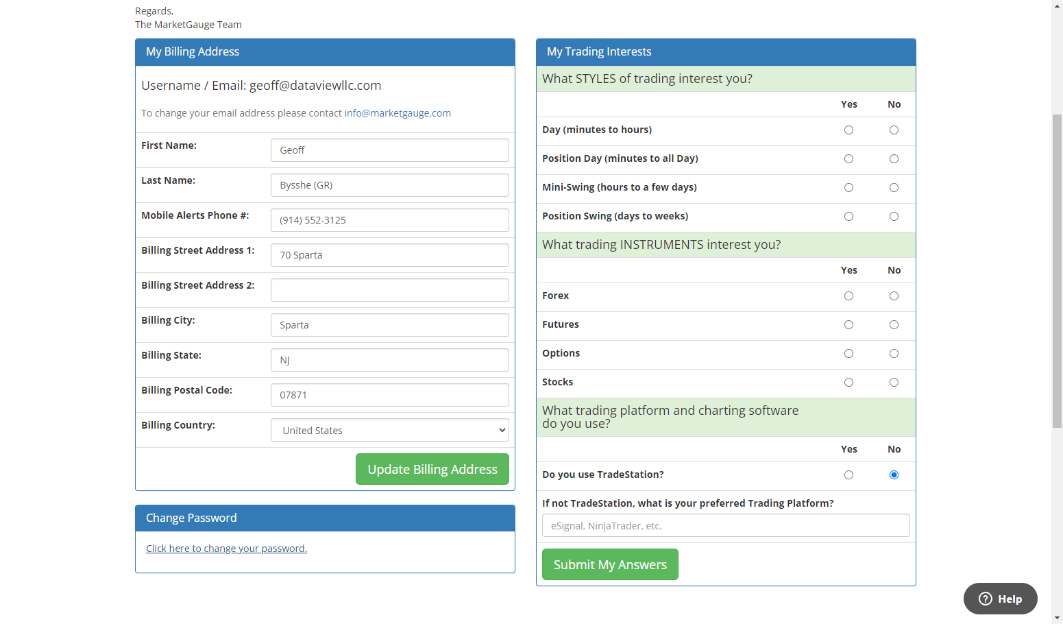 Click on Click here to change your password.