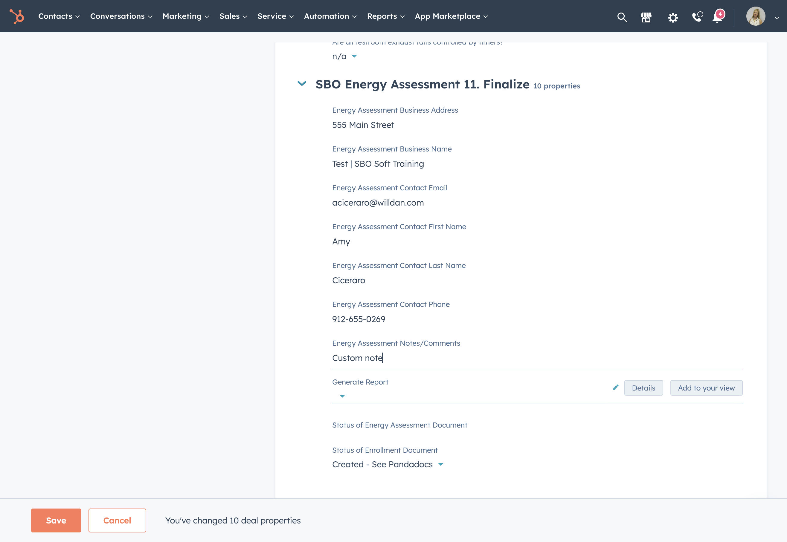 Select 'Yes' in the 'Generate Report' dropdown