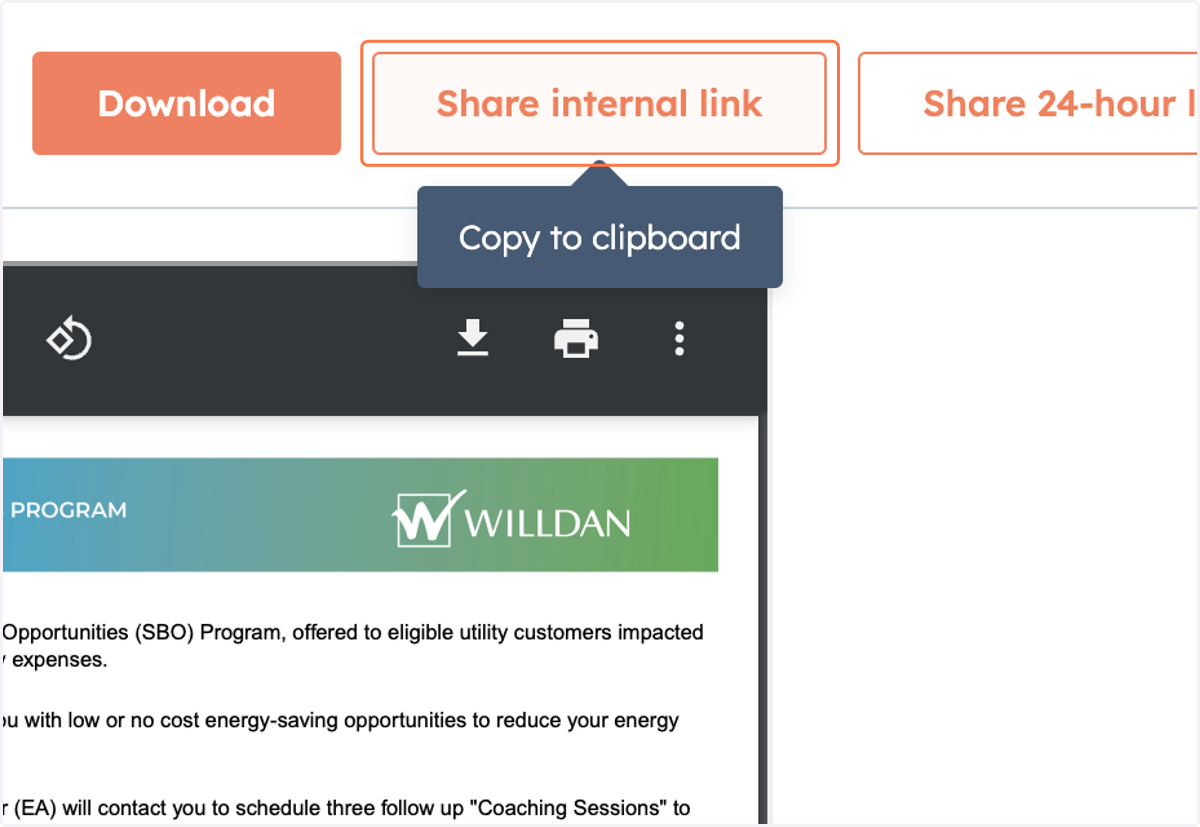 Click on Share internal link