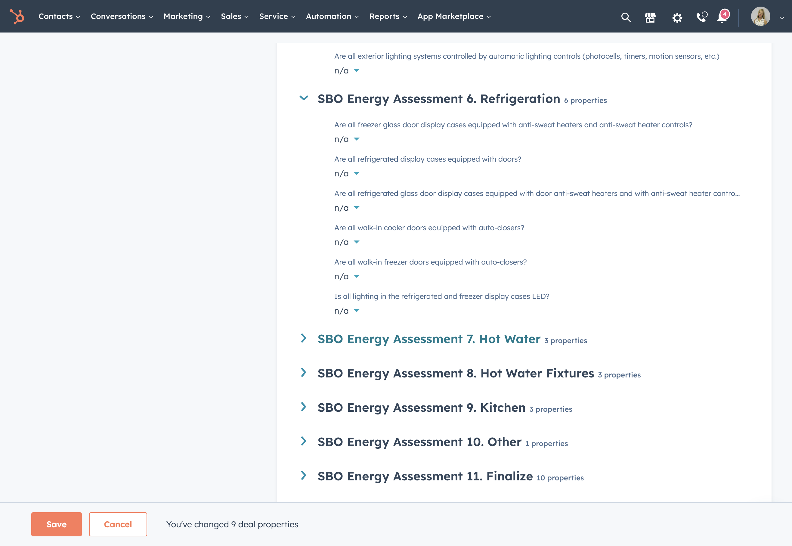 Complete the 'SBO Energy Assessment 7. Hot Water 3 properties' section