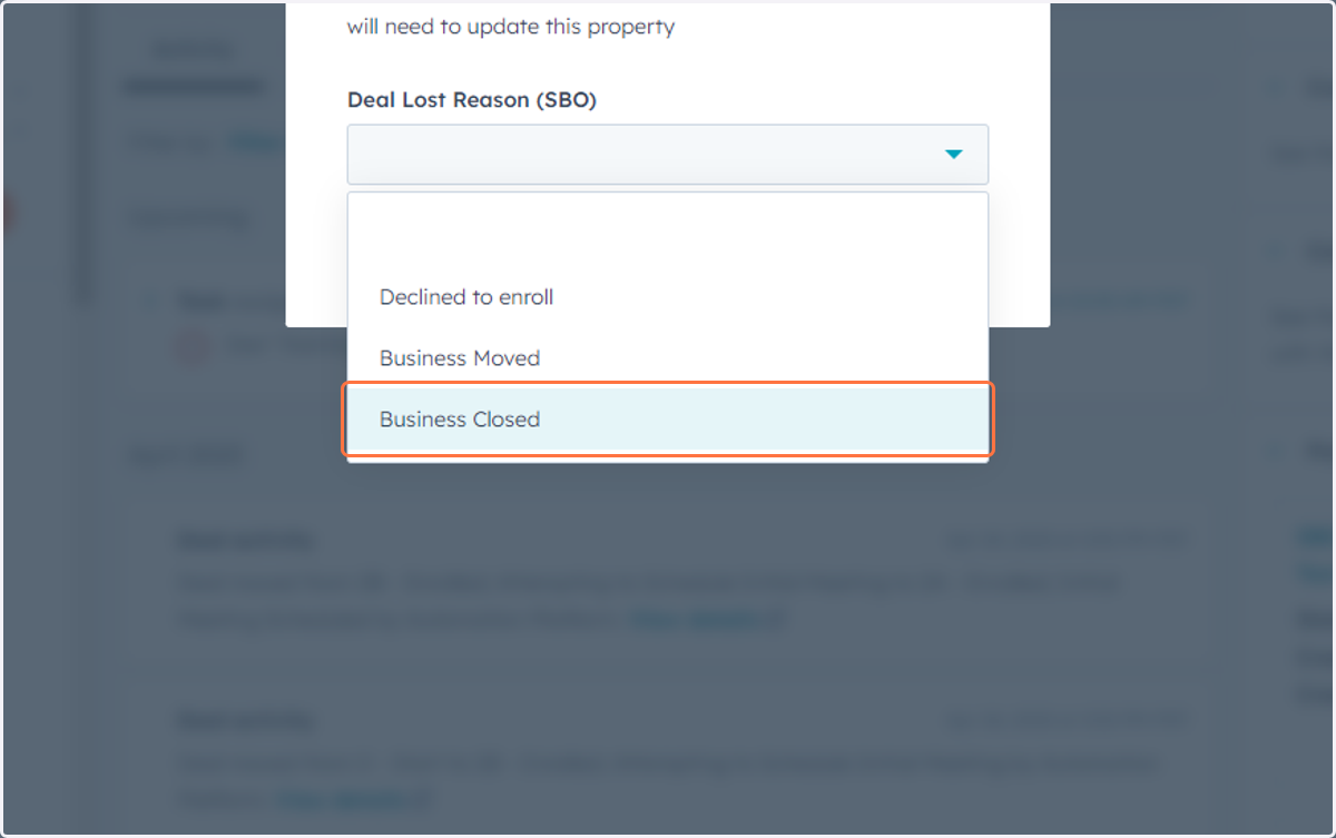 Click on Business Closed