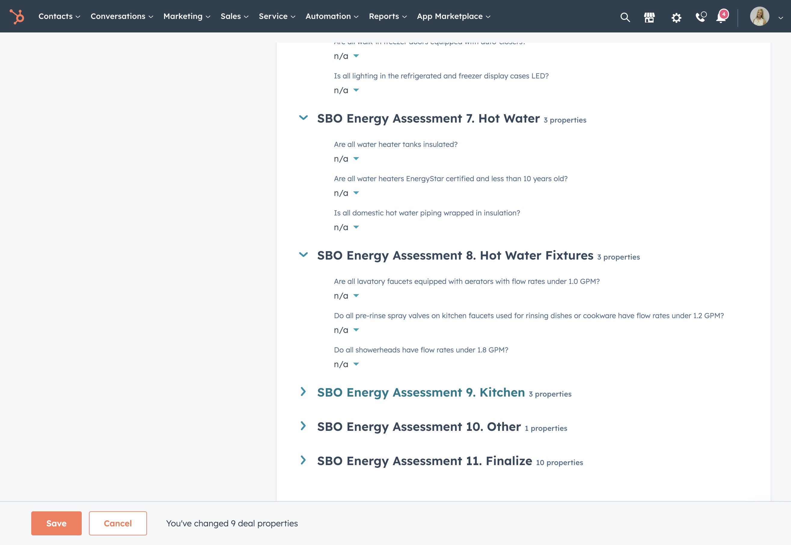 Complete the 'SBO Energy Assessment 9. Kitchen 3 properties' section