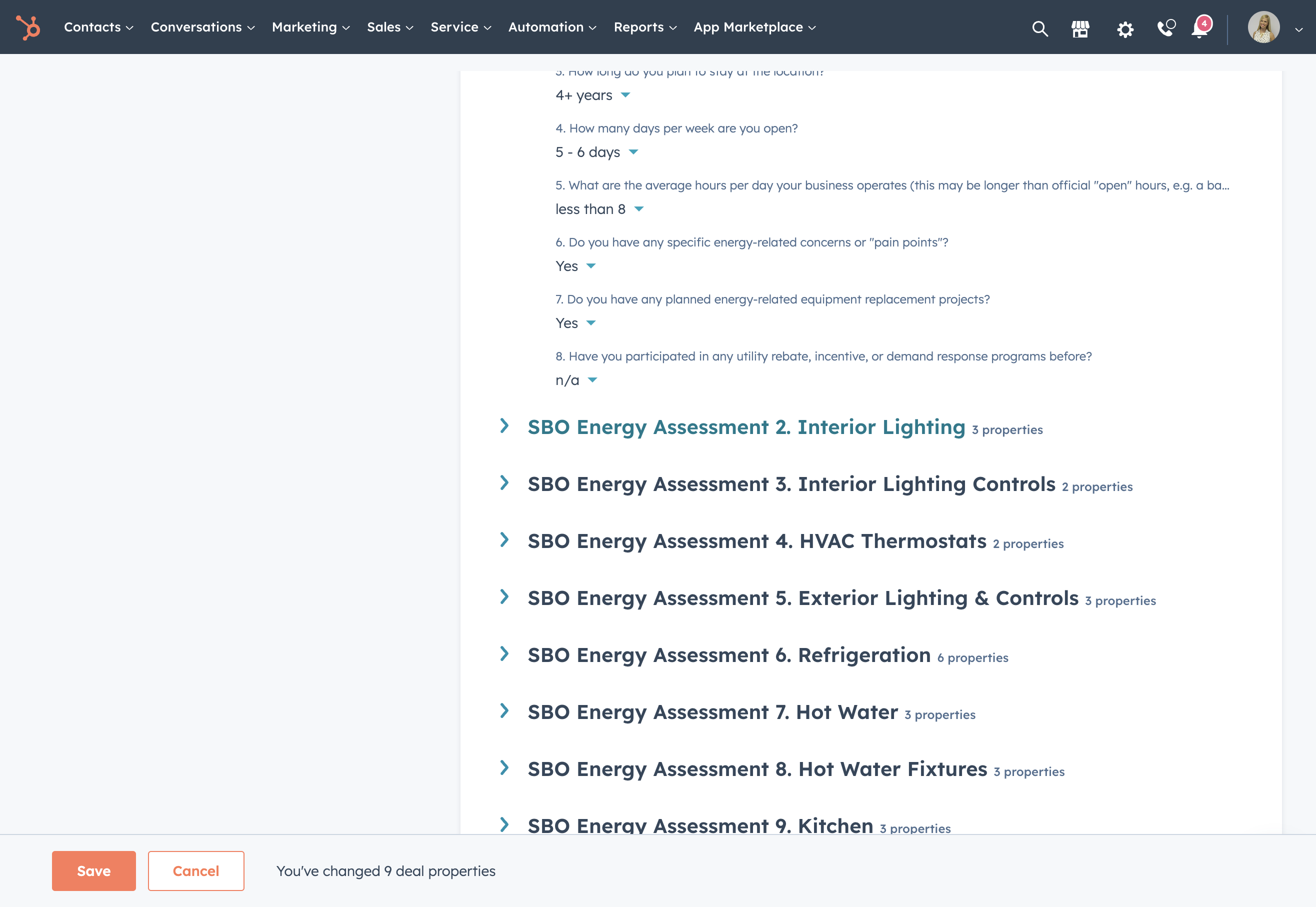 Complete the 'SBO Energy Assessment 2. Interior Lighting 3 properties' section