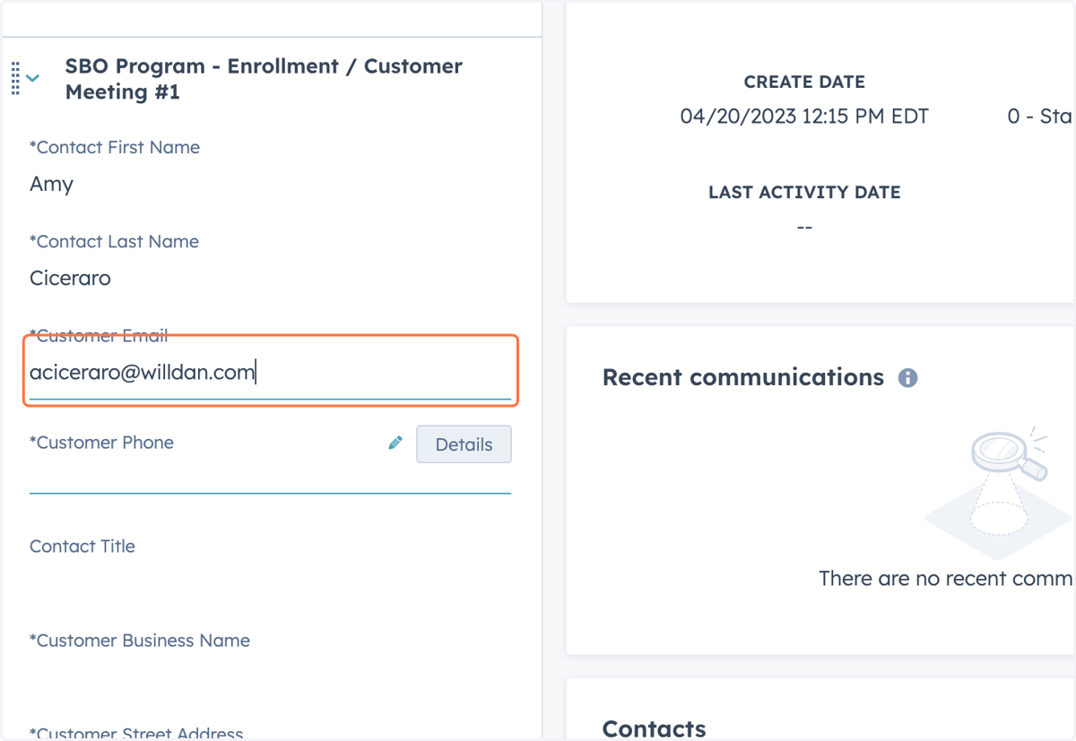 Input 'Customer Email'