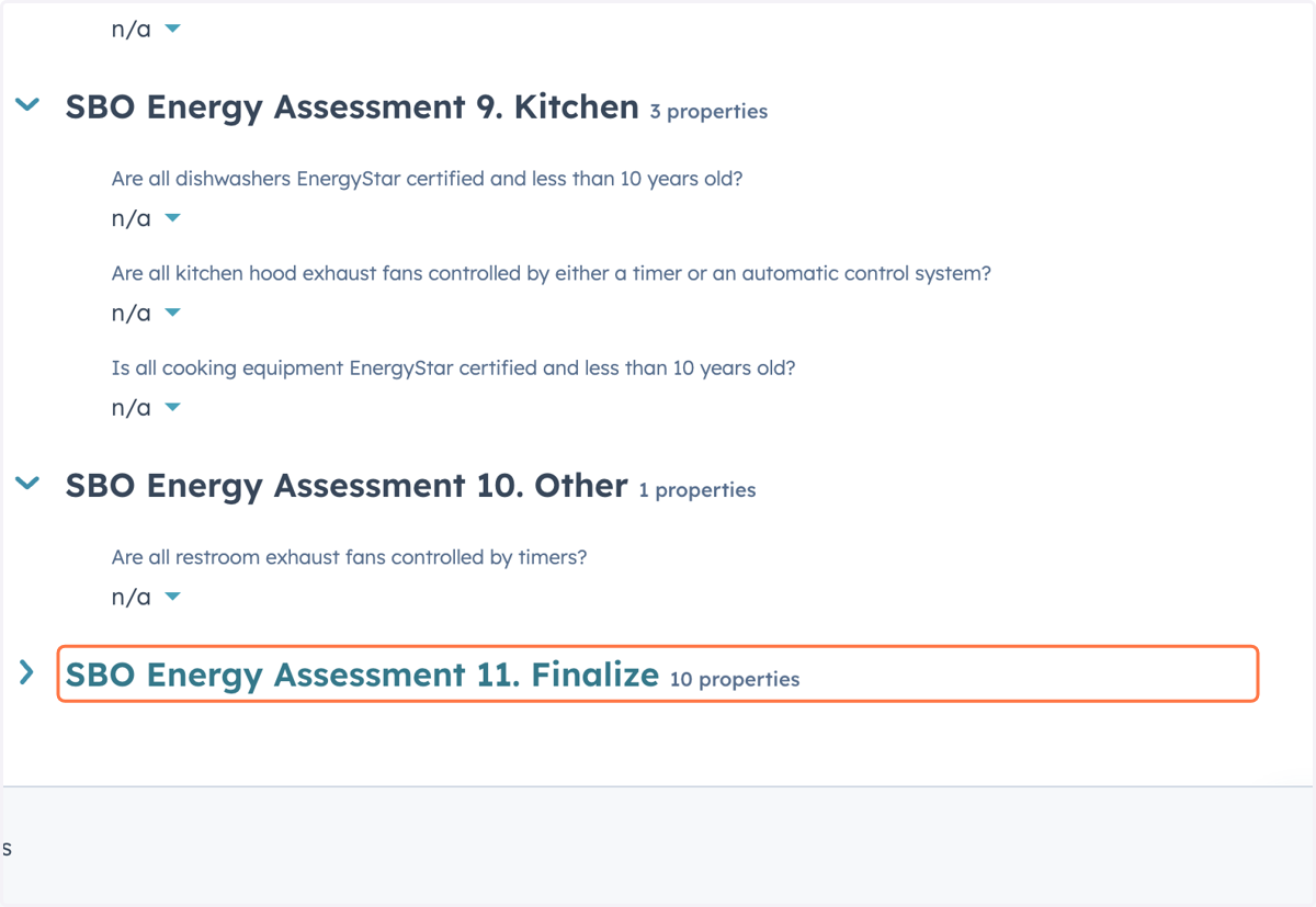 Complete the 'SBO Energy Assessment 11. Finalize 10 properties' section