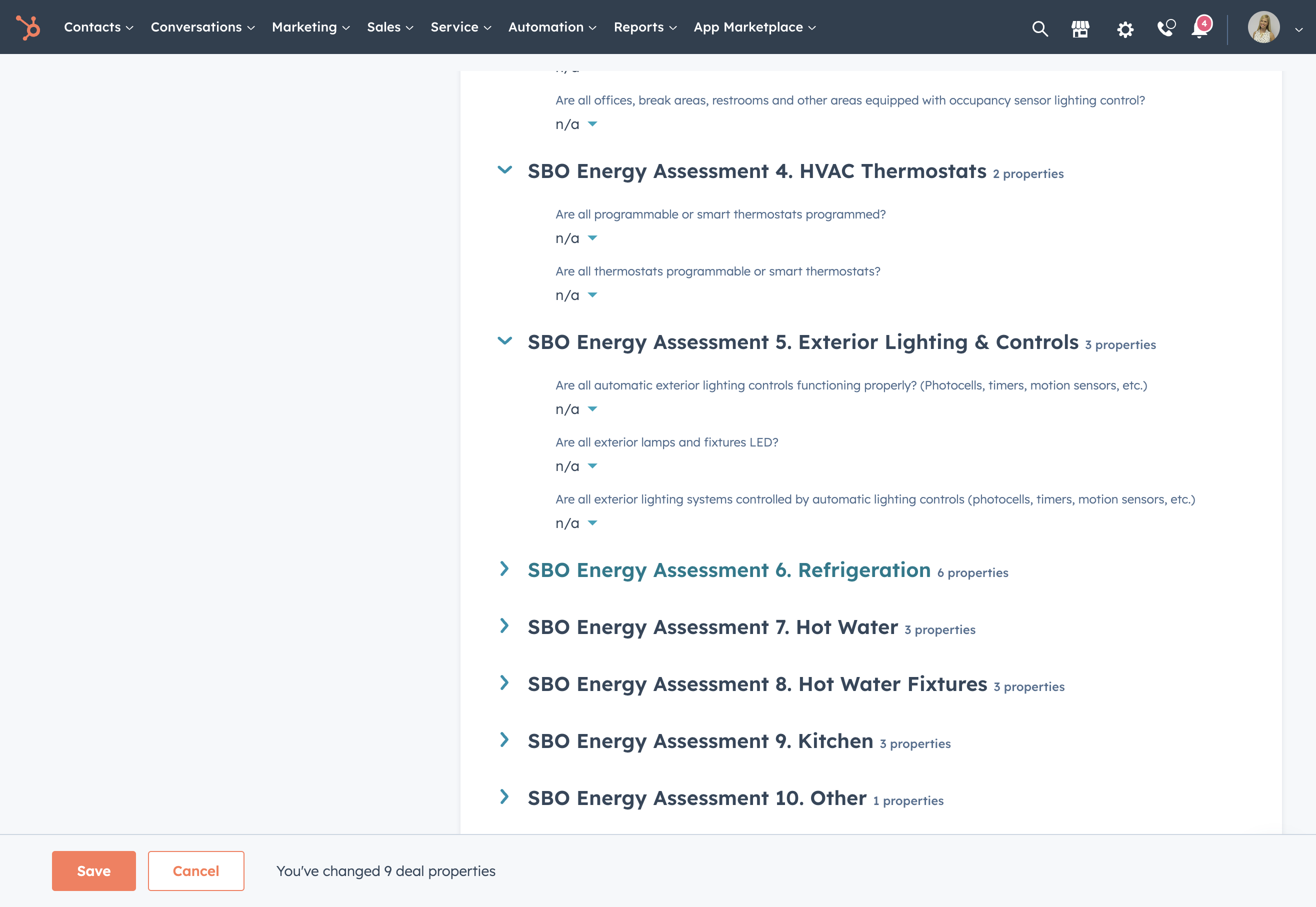 Complete the 'SBO Energy Assessment 6. Refrigeration 6 properties' section