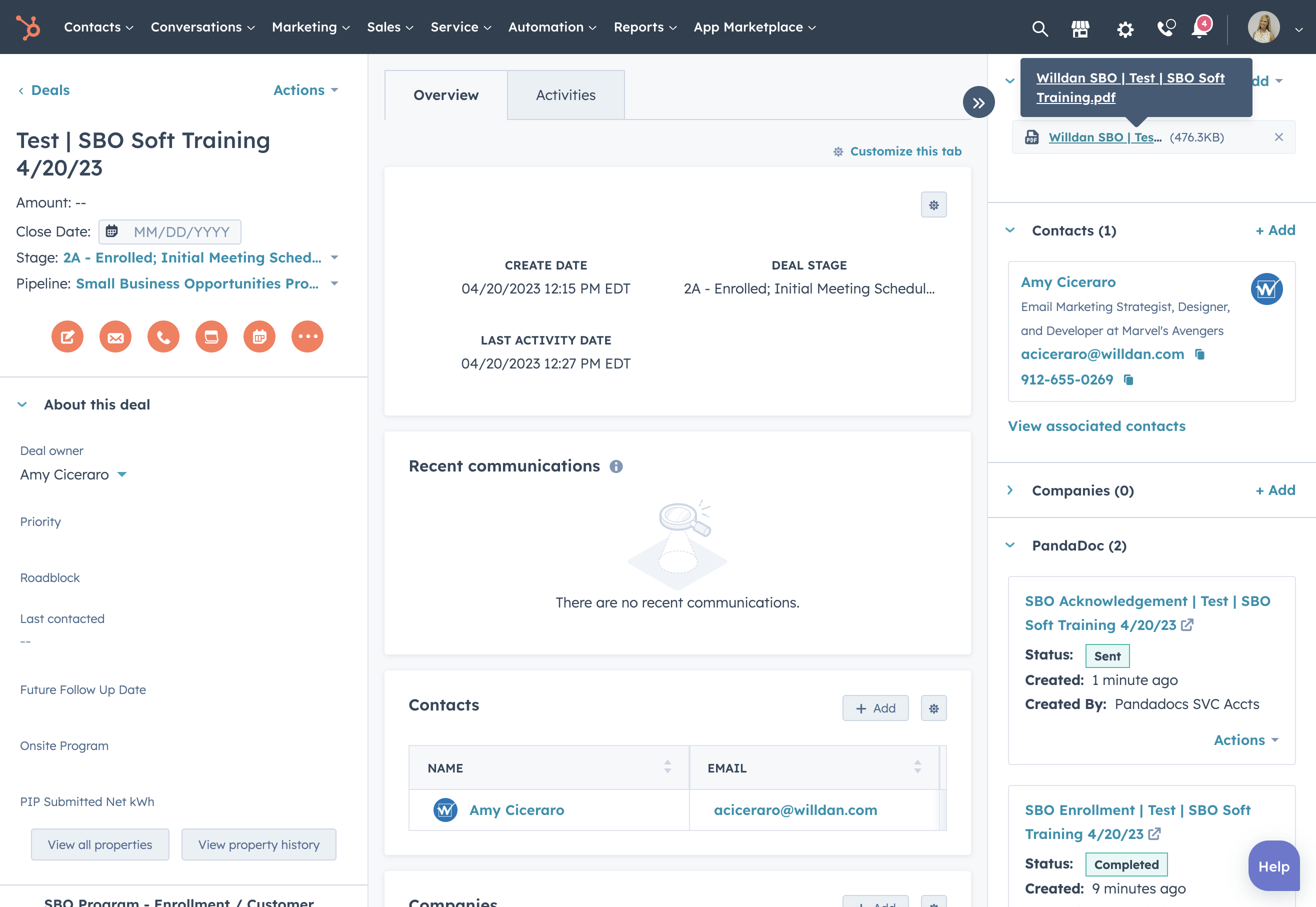 The Energy Assessment Report will populate under attachments in the top right deal sidebar