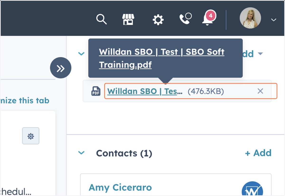 The Energy Assessment Report will populate under attachments in the top right deal sidebar