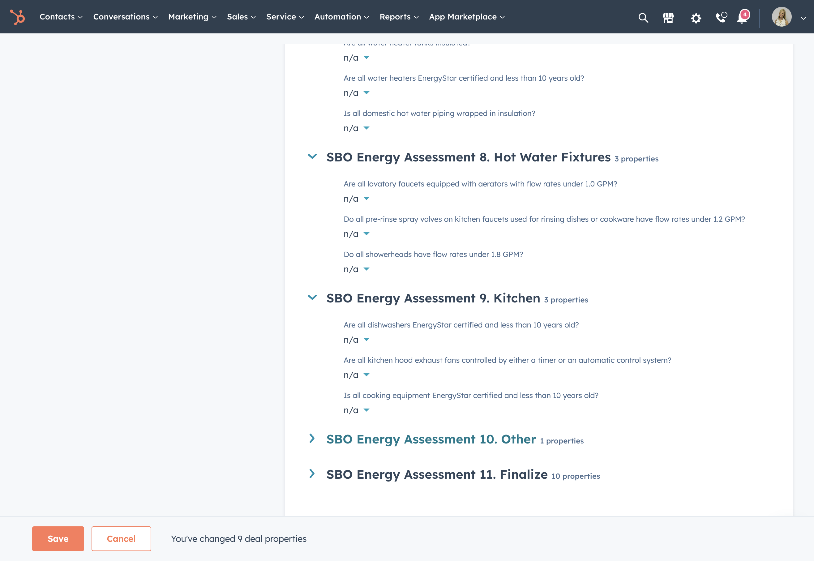 Complete the 'SBO Energy Assessment 10. Other 1 properties' section