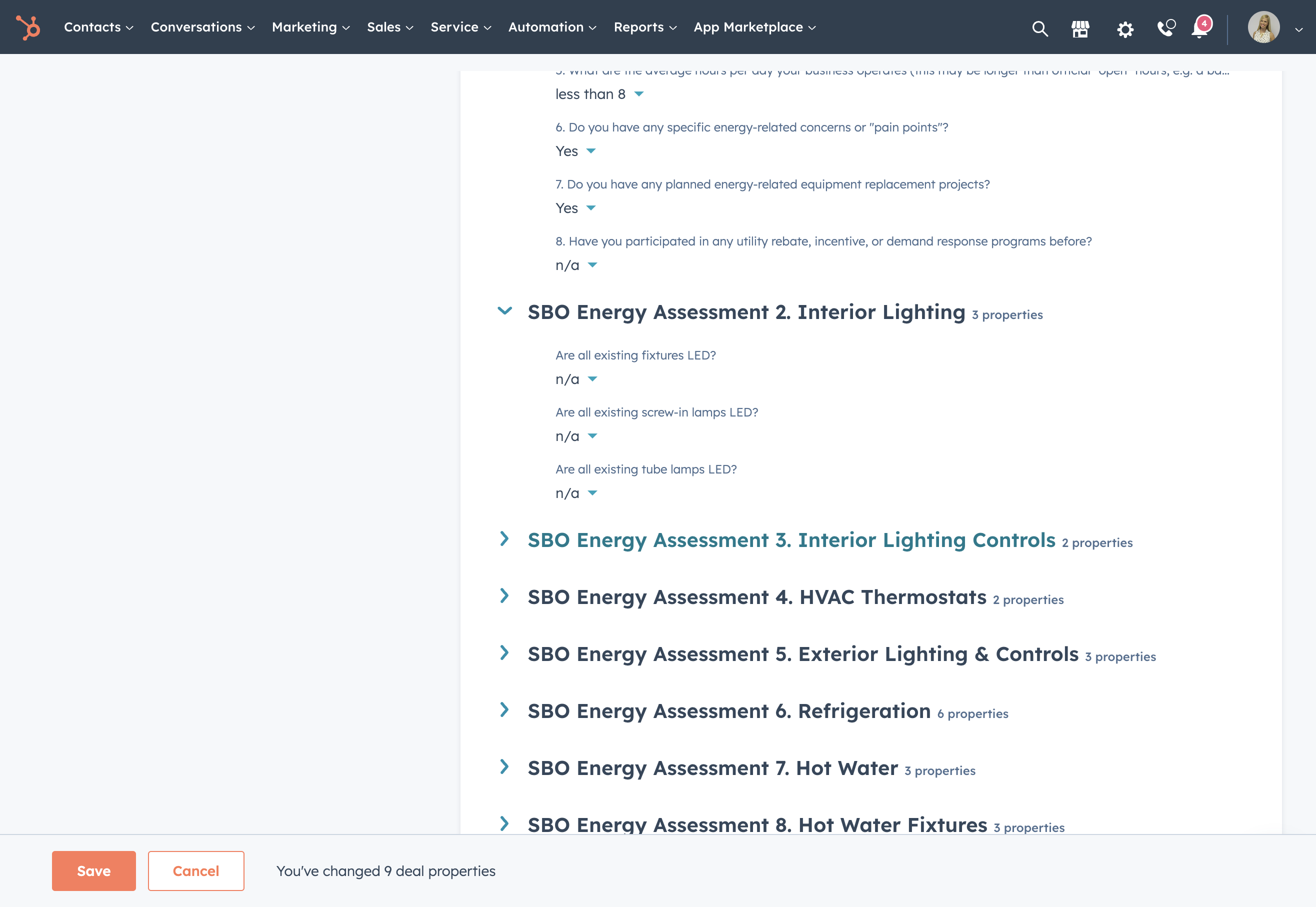 Complete the 'SBO Energy Assessment 3. Interior Lighting Controls 2 properties' section