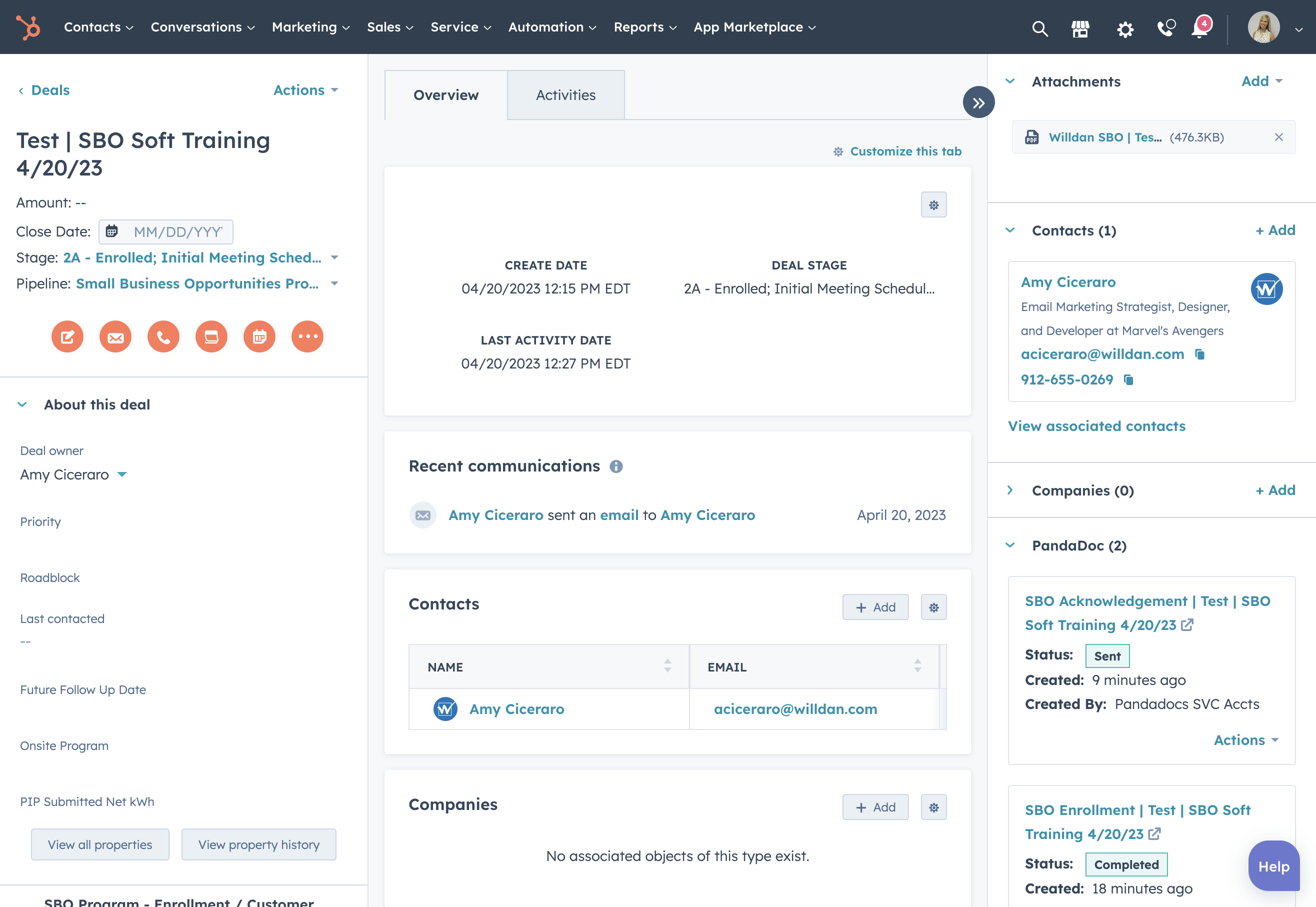 The email will be logged in Hubspot under "Recent Communications' in the deal view