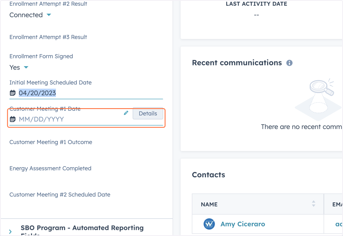 Input 'Customer Meeting #1 Date'