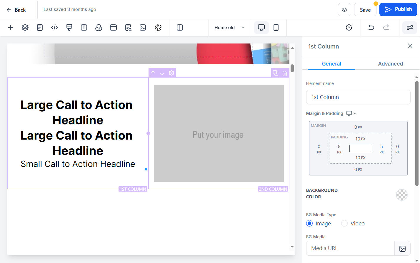 You can delete elements, rows, or entire sections
