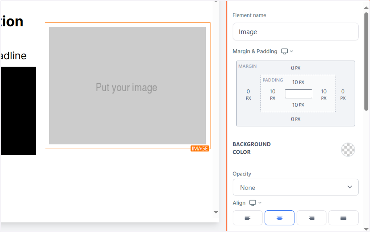 Click on any element to edit, and adjust on the menu that opens