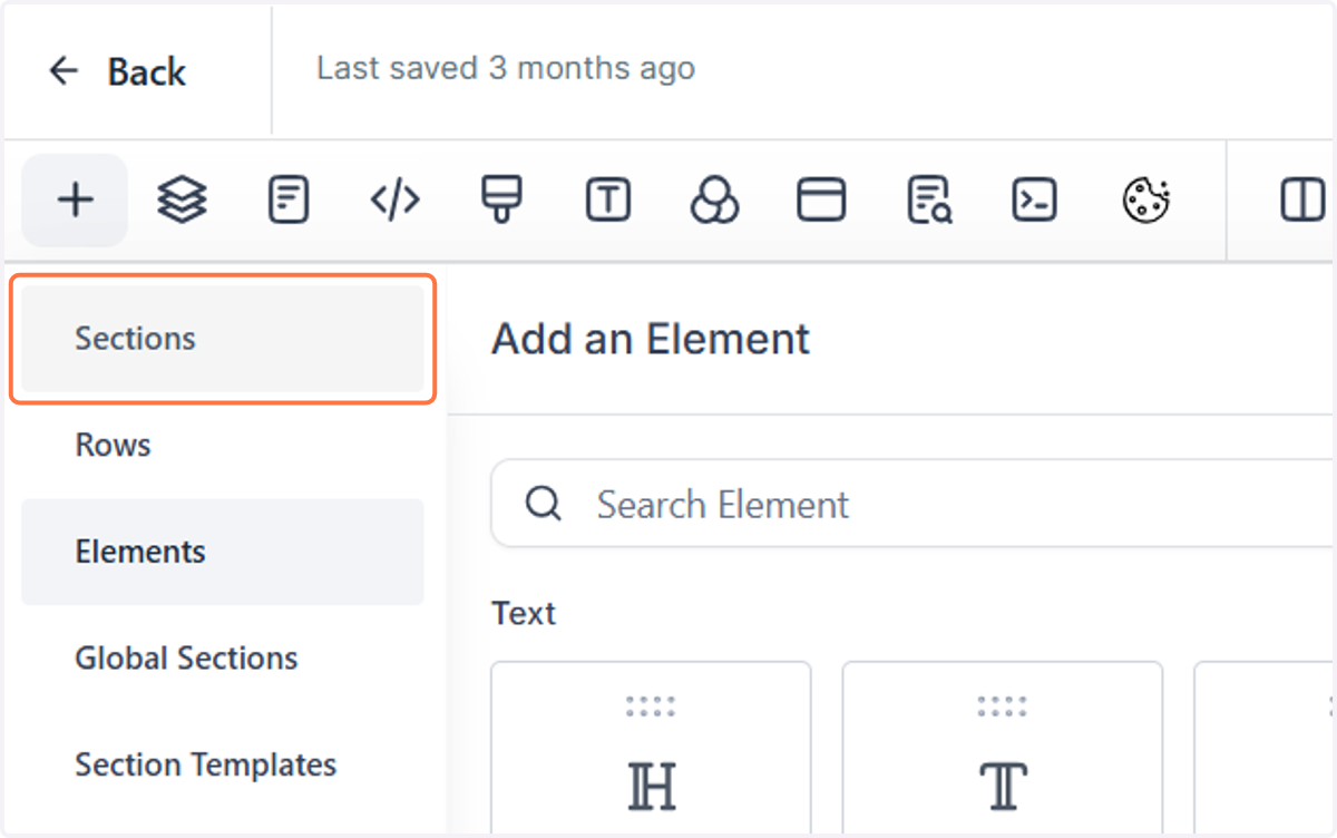 Click on Sections