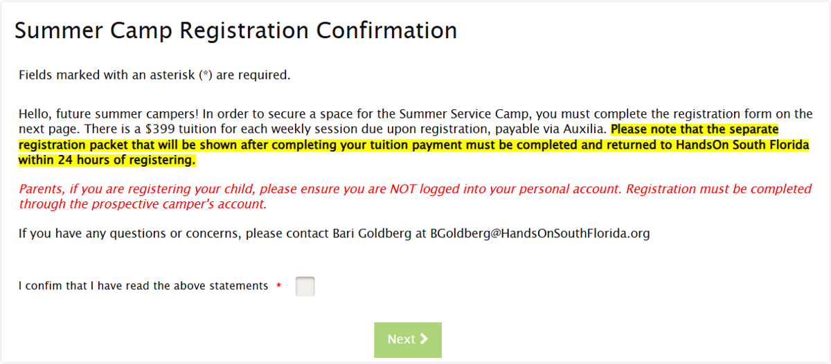 Read and Confirm Registration Instructions
