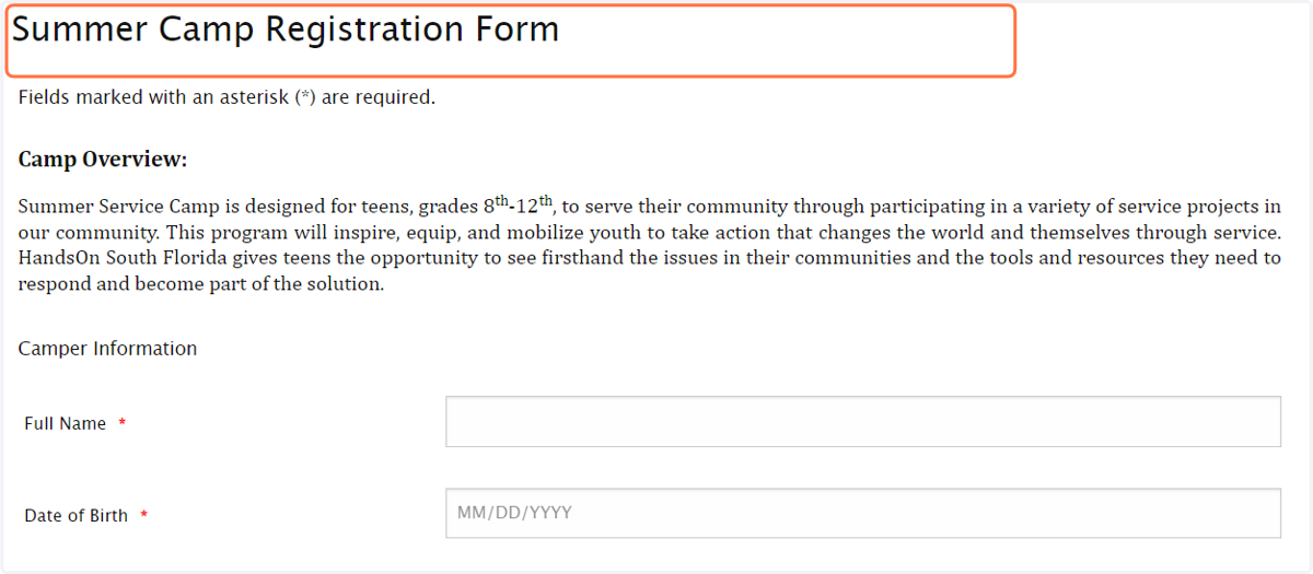 Fill Out Summer Camp Registration Form