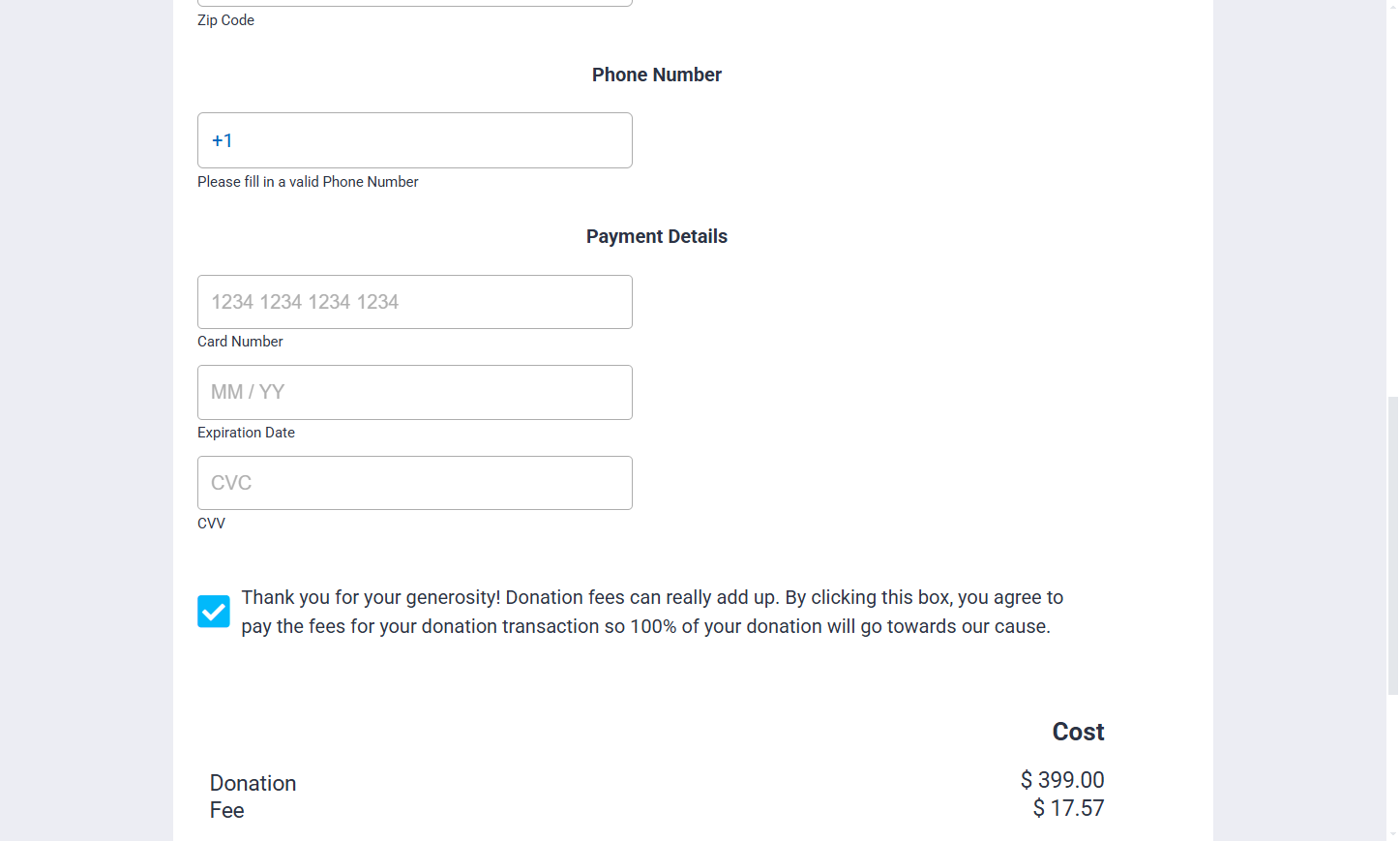 Provide all Requested Personal Information and Payment Details
