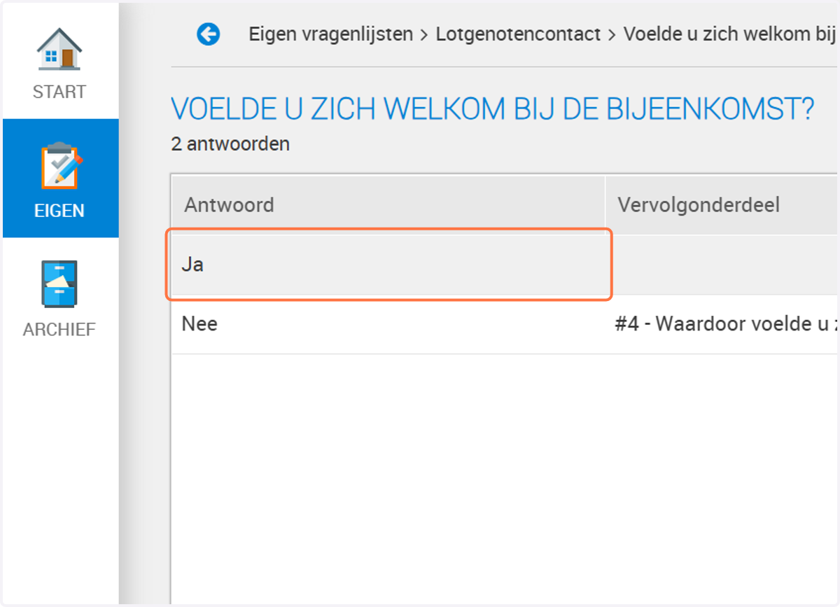 Klik op het antwoord waarvoor je de routing wilt instellen. In dit voorbeeld is dat Ja.