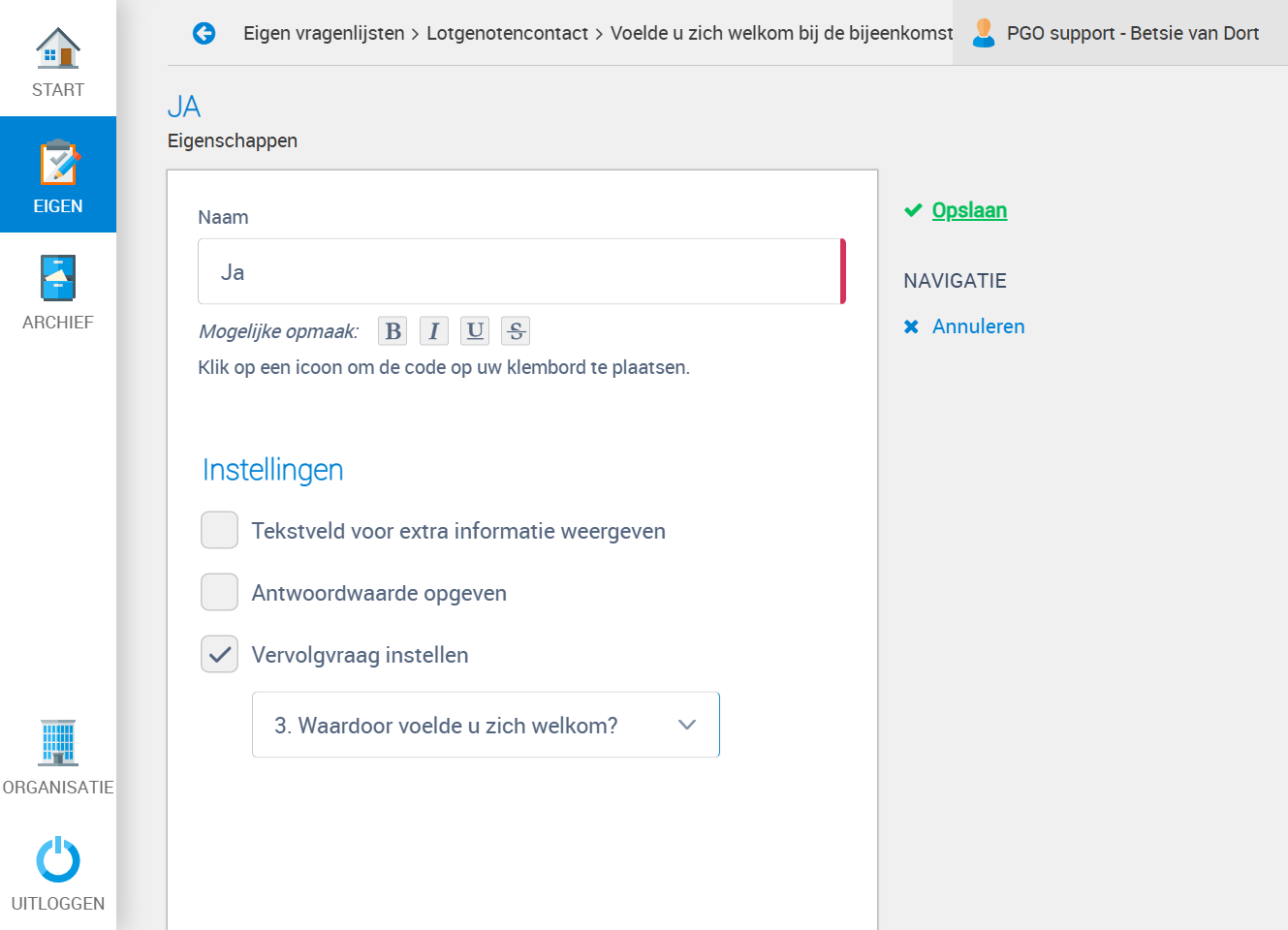 Klik op Opslaan om de routing voor dit antwoord in te stellen.