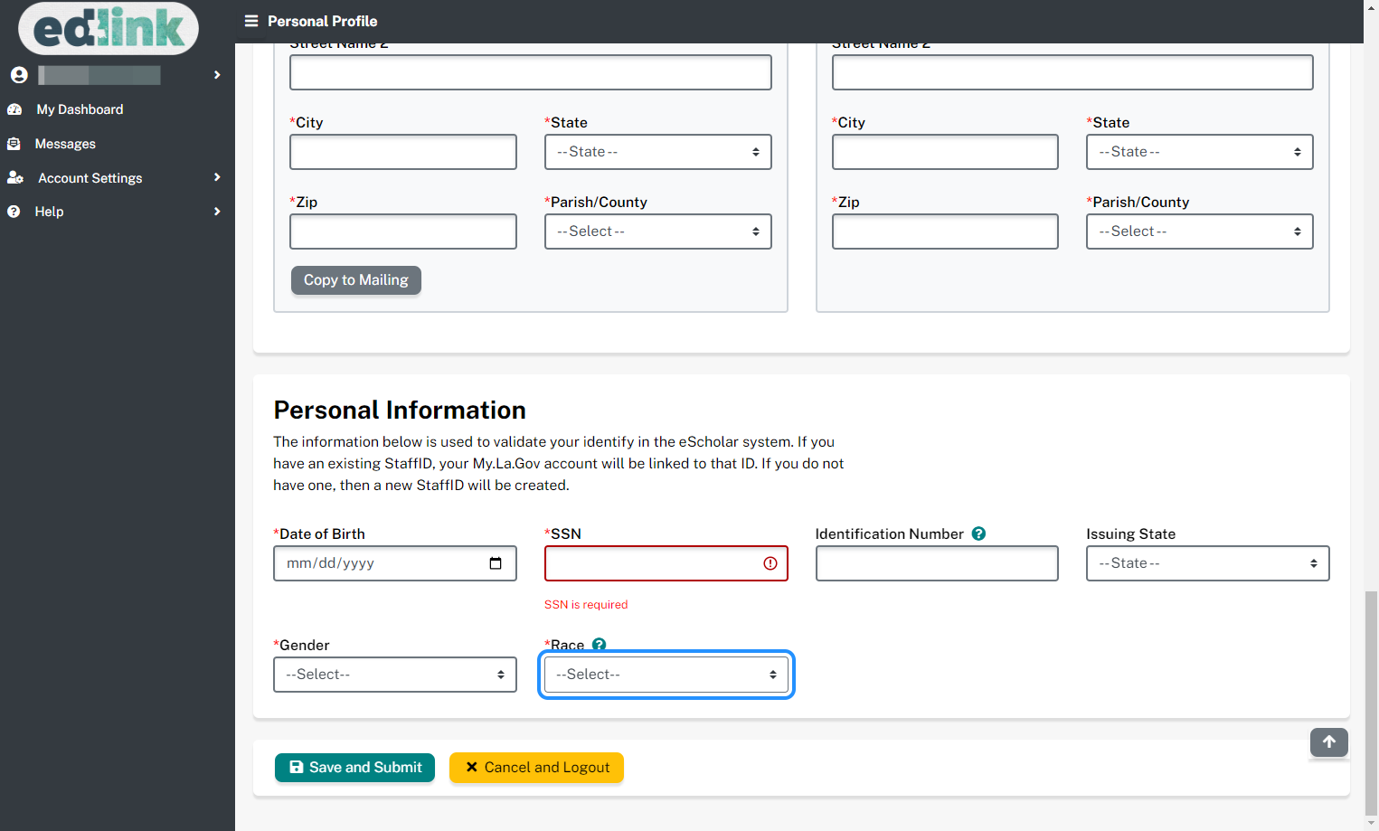 Review the entered information. Click Save and Submit.