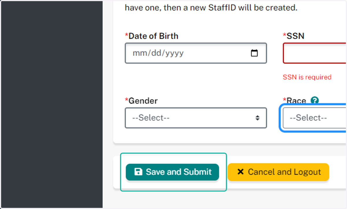 Review the entered information. Click Save and Submit.
