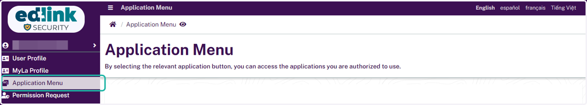 In EdLink Security, Click on the Application Menu