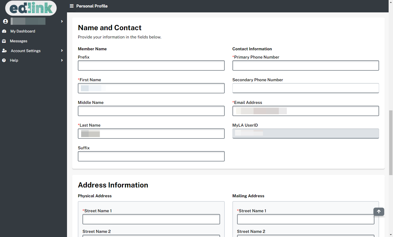 Complete all required information in the Name and Contact section.