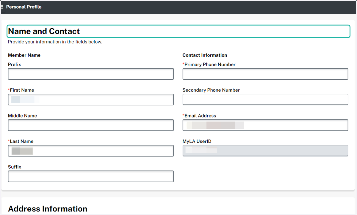 Complete all required information in the Name and Contact section.